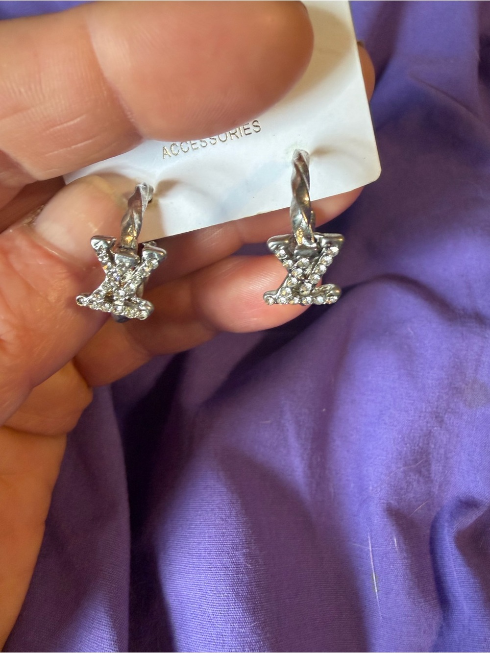 Designer High Fashion looking Initial Drop Hoop Earrings in Silver